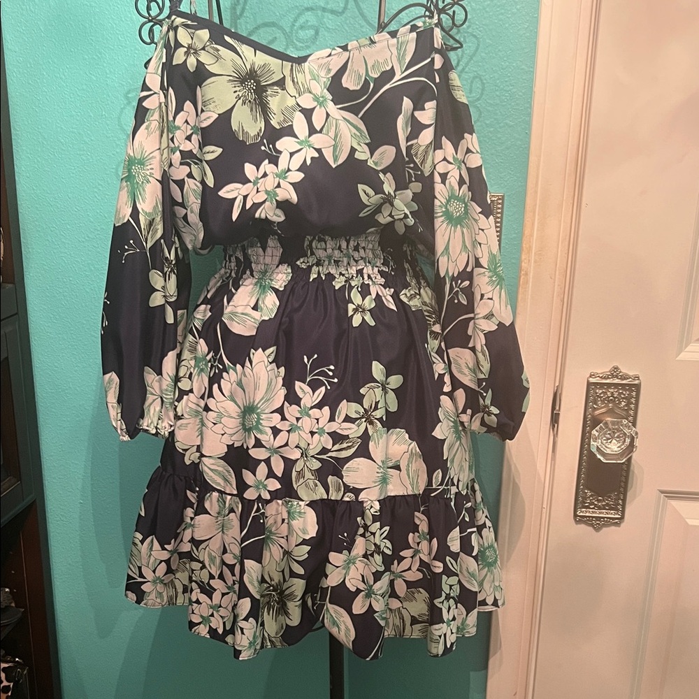 Eliza J Navy and Mint Floral Dress